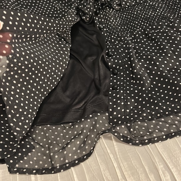 BCX polka dots black white ruffle blouse short sleeves with tank top. Like new - Picture 3 of 8